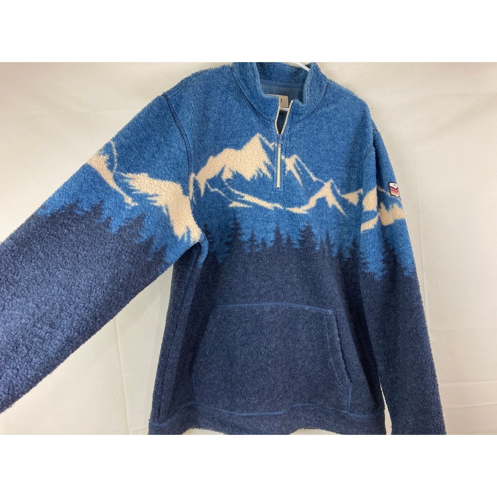 Marine Layer Sherpa Fleece Mens XL Blue Mountain Scene Sweater Nature Ski Cabin - Picture 8 of 9